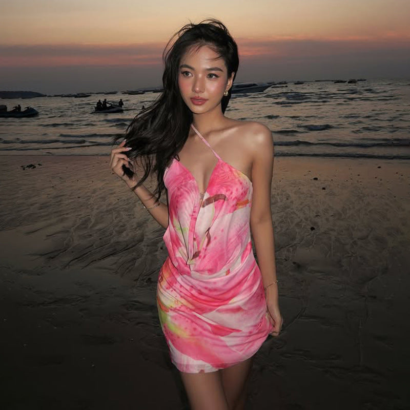 Women Tie and Dye Dyed Cowl Neck Bodycon Mini Dress