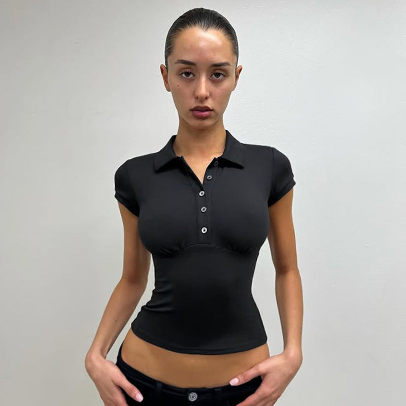 Women Shirt Collar Crop Top