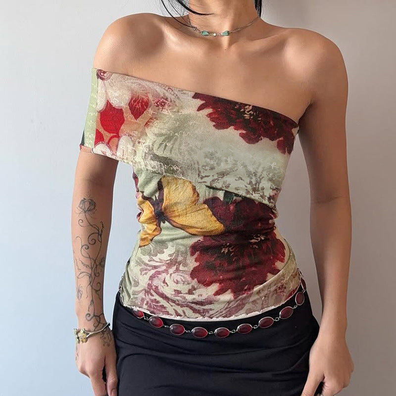 Women Floral One-Shoulder Top