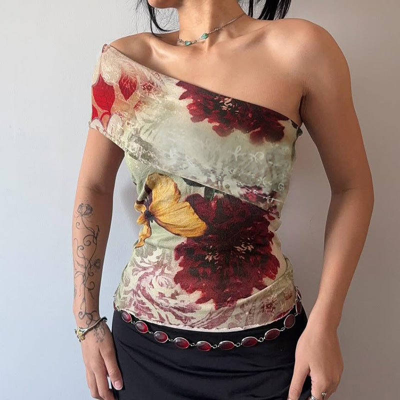 Women Floral One-Shoulder Top