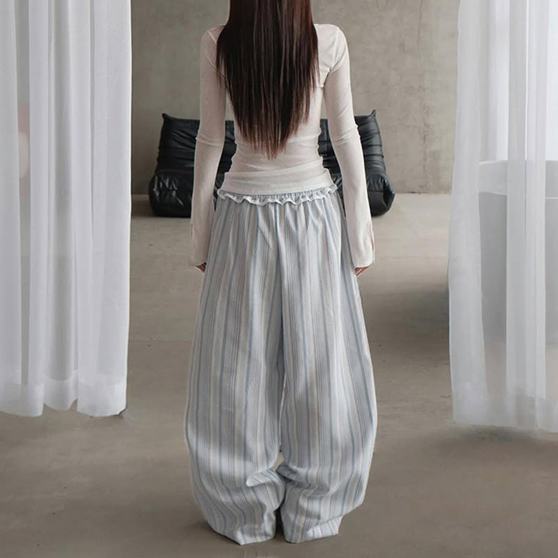 Women Striped Wrinkle Free Parallel Trousers
