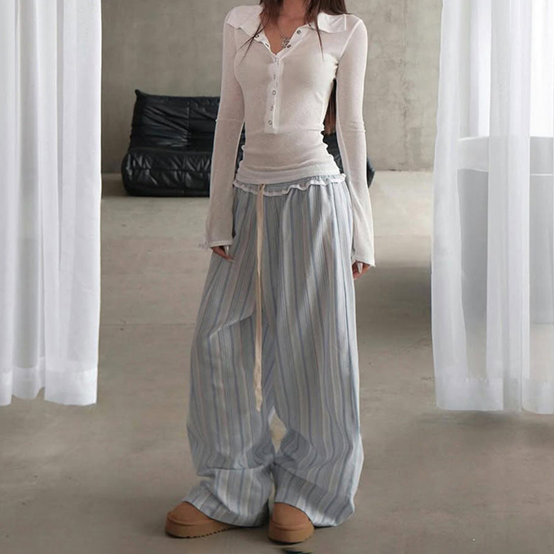 Women Striped Wrinkle Free Parallel Trousers