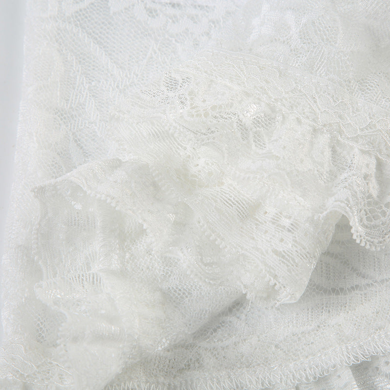 Women Semi Sheer Tie-Up Lace Top