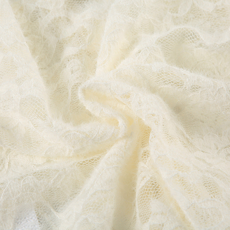 Women Self Design Lace Semi Sheer Crop Top