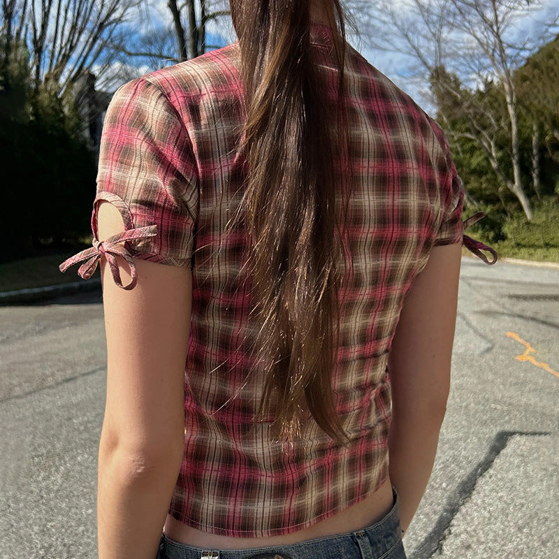 Stylecast X Revolte Women Tartan Checked Mandarin Collar Casual Shirt