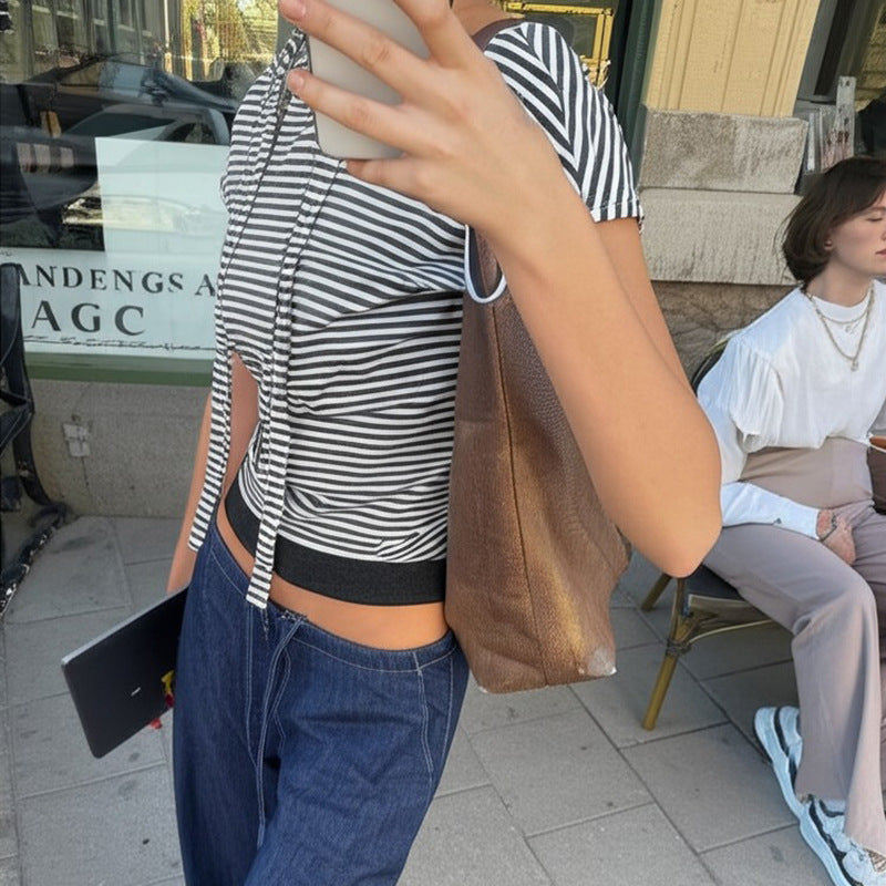 Striped One Shoulder Crop Top