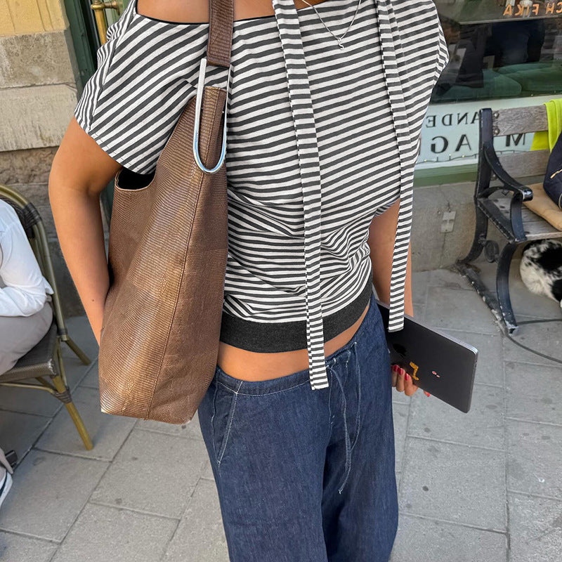 Striped One Shoulder Crop Top