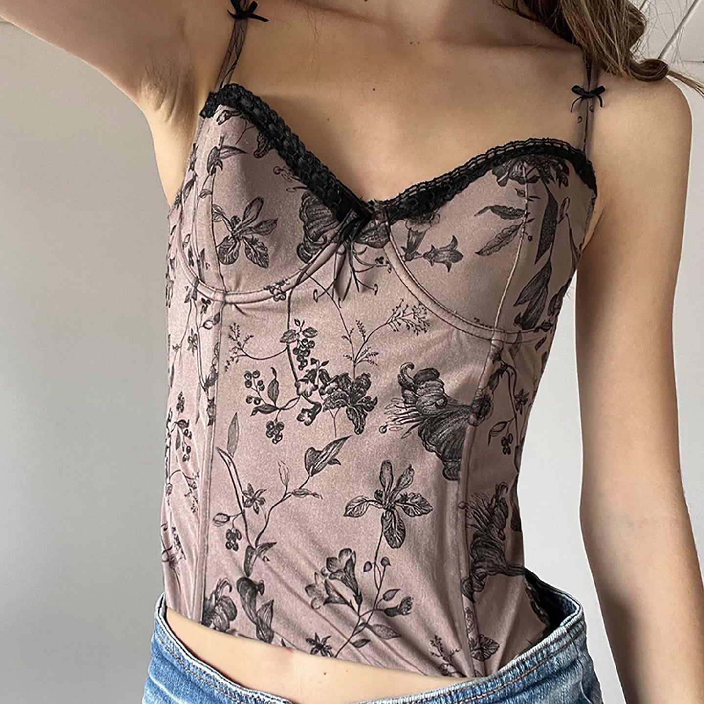 Women Floral Sweetheart Neck Top