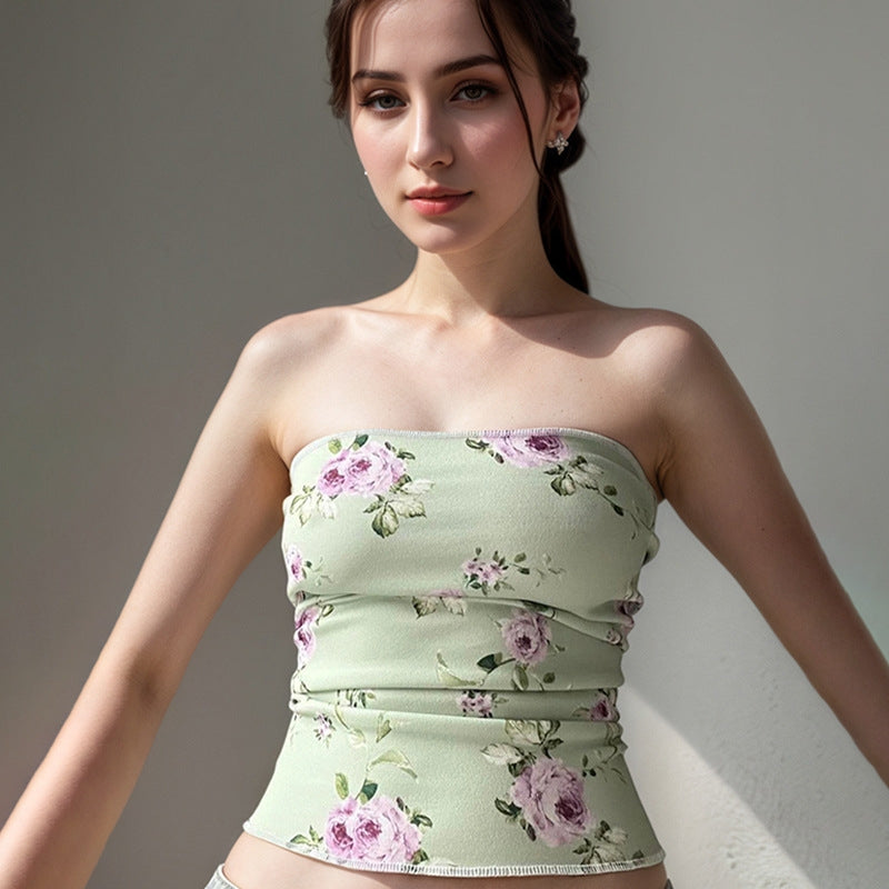 Floral Printed Bardot Crop Top