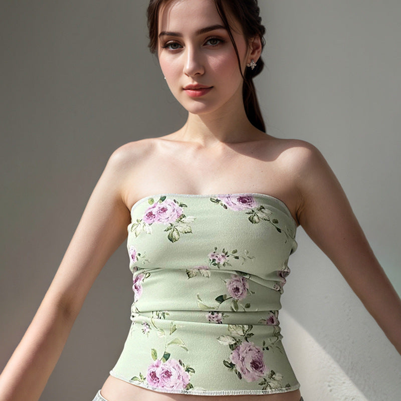 Floral Printed Bardot Crop Top
