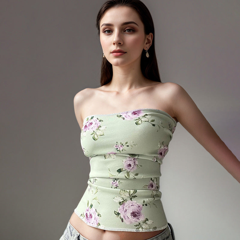 Floral Printed Bardot Crop Top