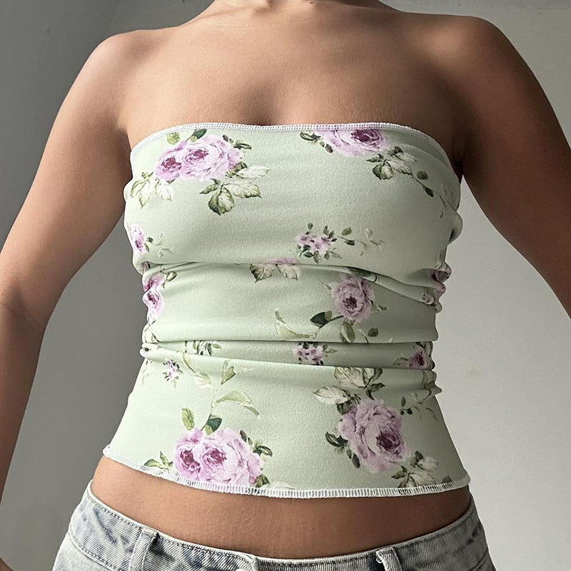 Floral Printed Bardot Crop Top