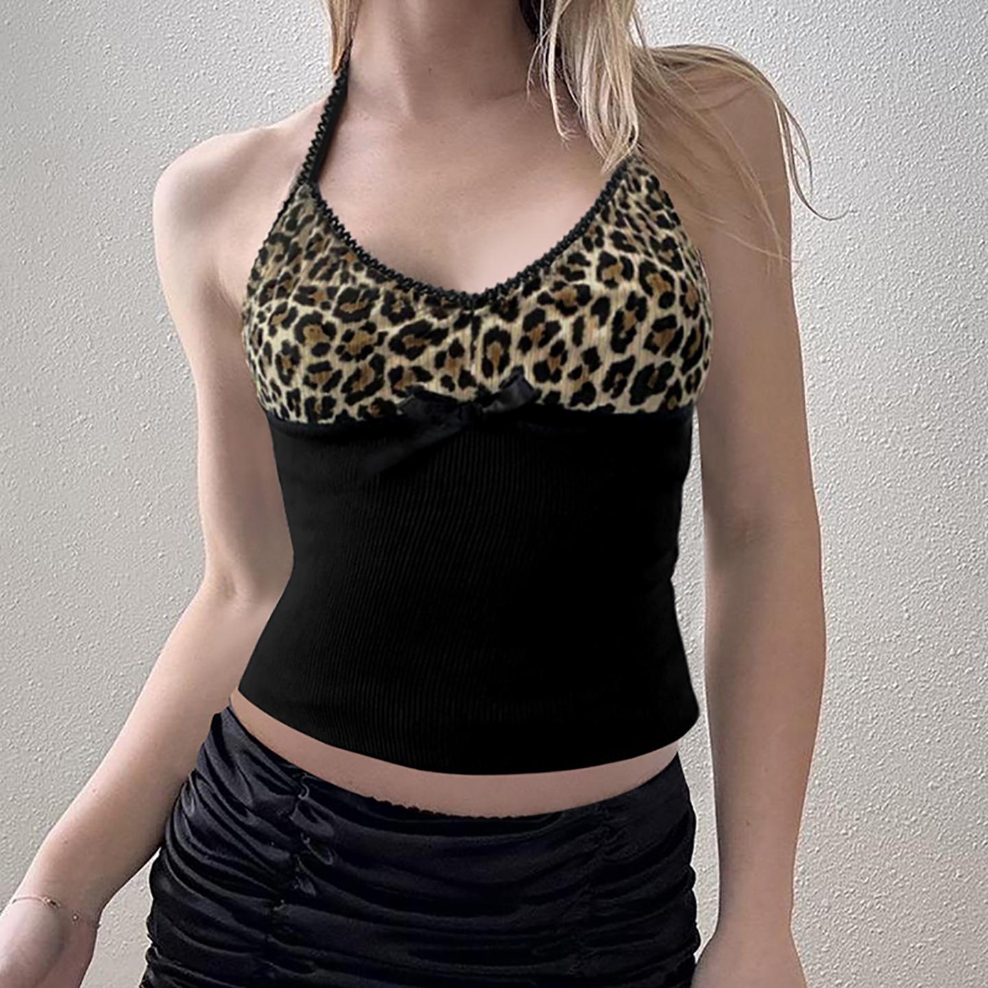 Women Animal Print Halter Neck Crop Top