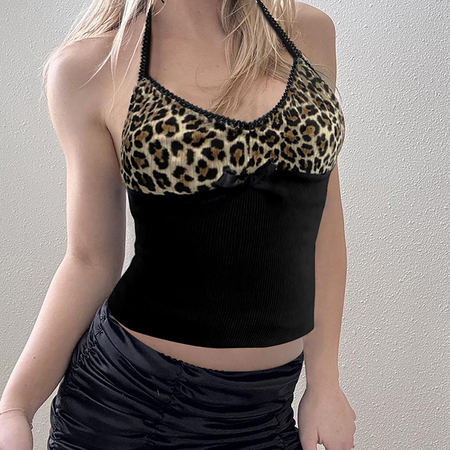 Women Animal Print Halter Neck Crop Top