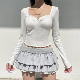 Women Solid Square Neck Cotton Top