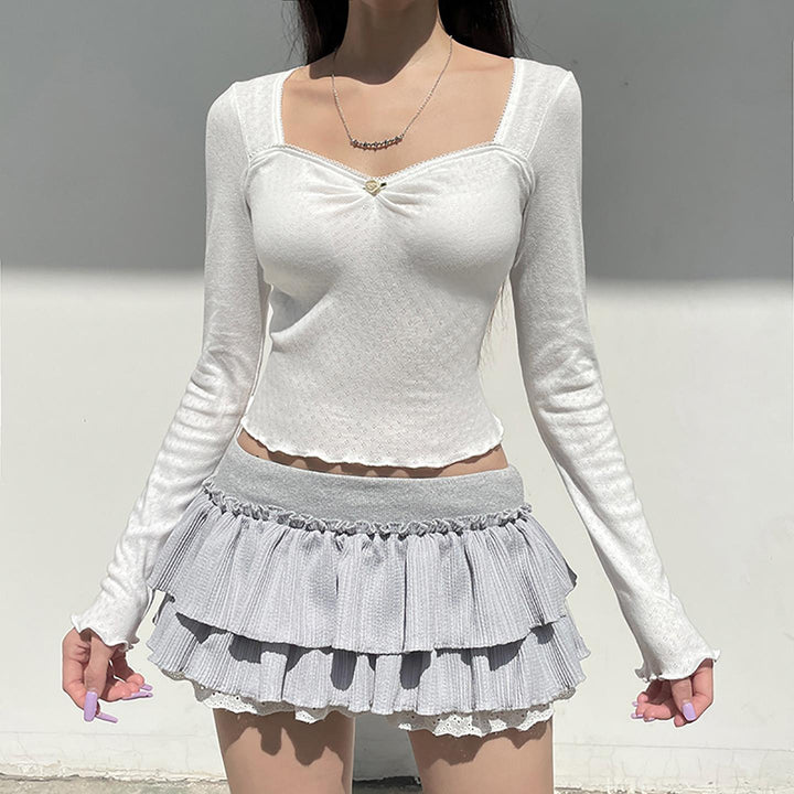 Women Solid Square Neck Cotton Top