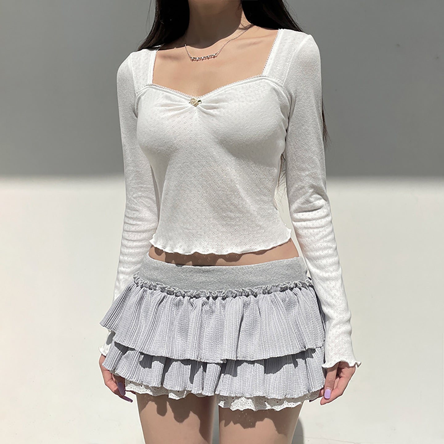 Women Solid Square Neck Cotton Top