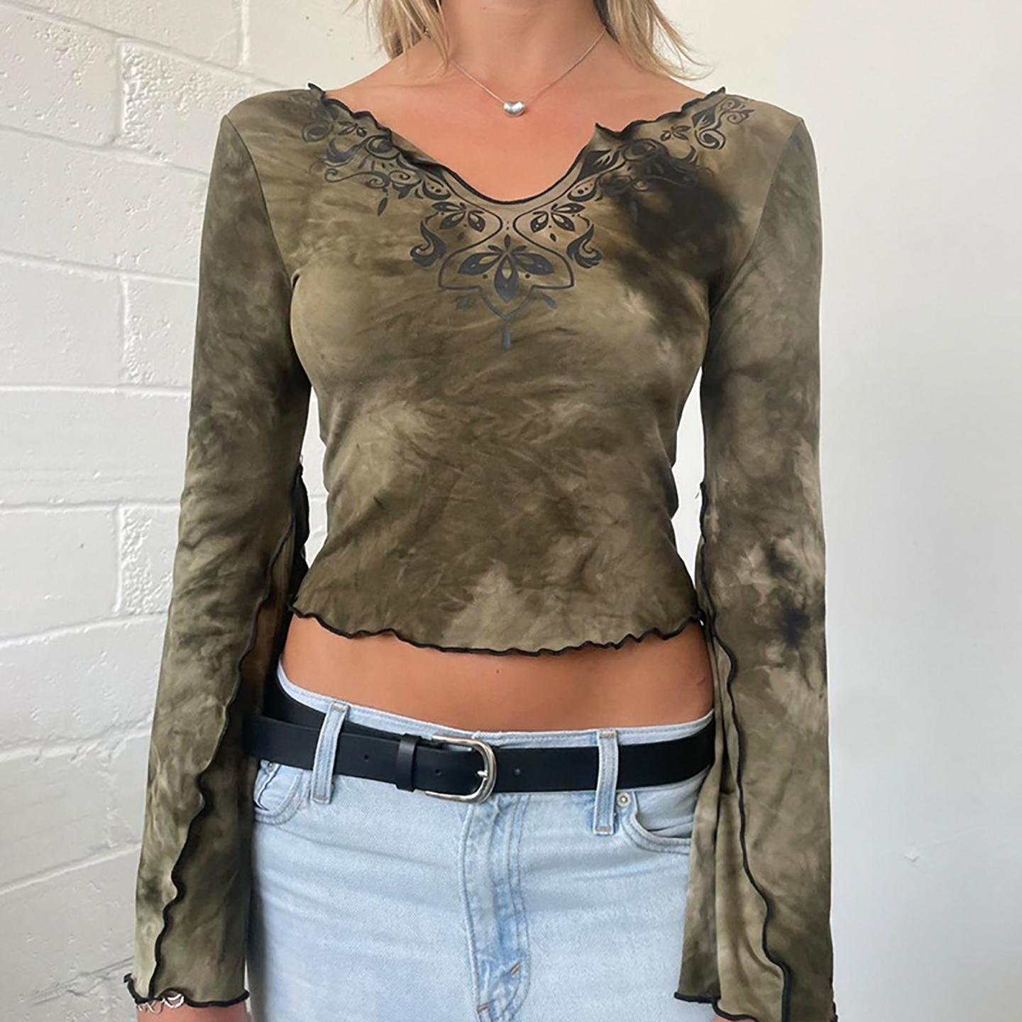 Women Abstract Printed V-Neck Top