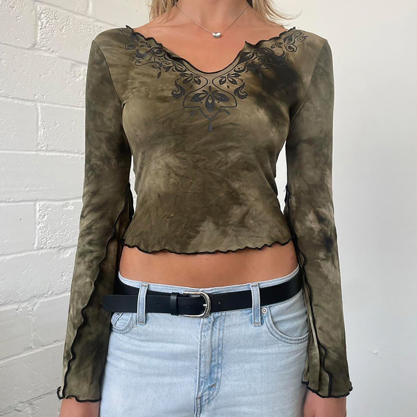 Women Abstract Printed V-Neck Top