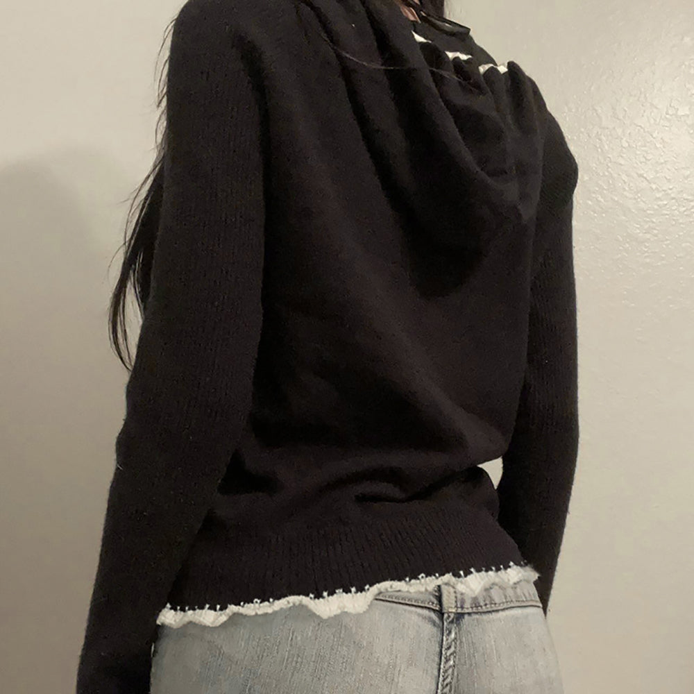 Women Lace Inserts Hooded Sweatshirt