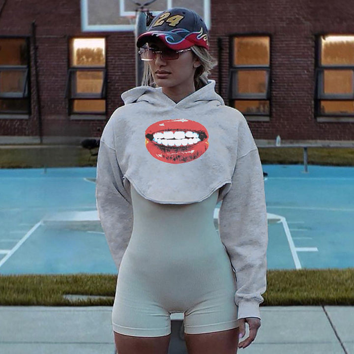 Women Graphic Printed Hooded Crop Sweatshirt