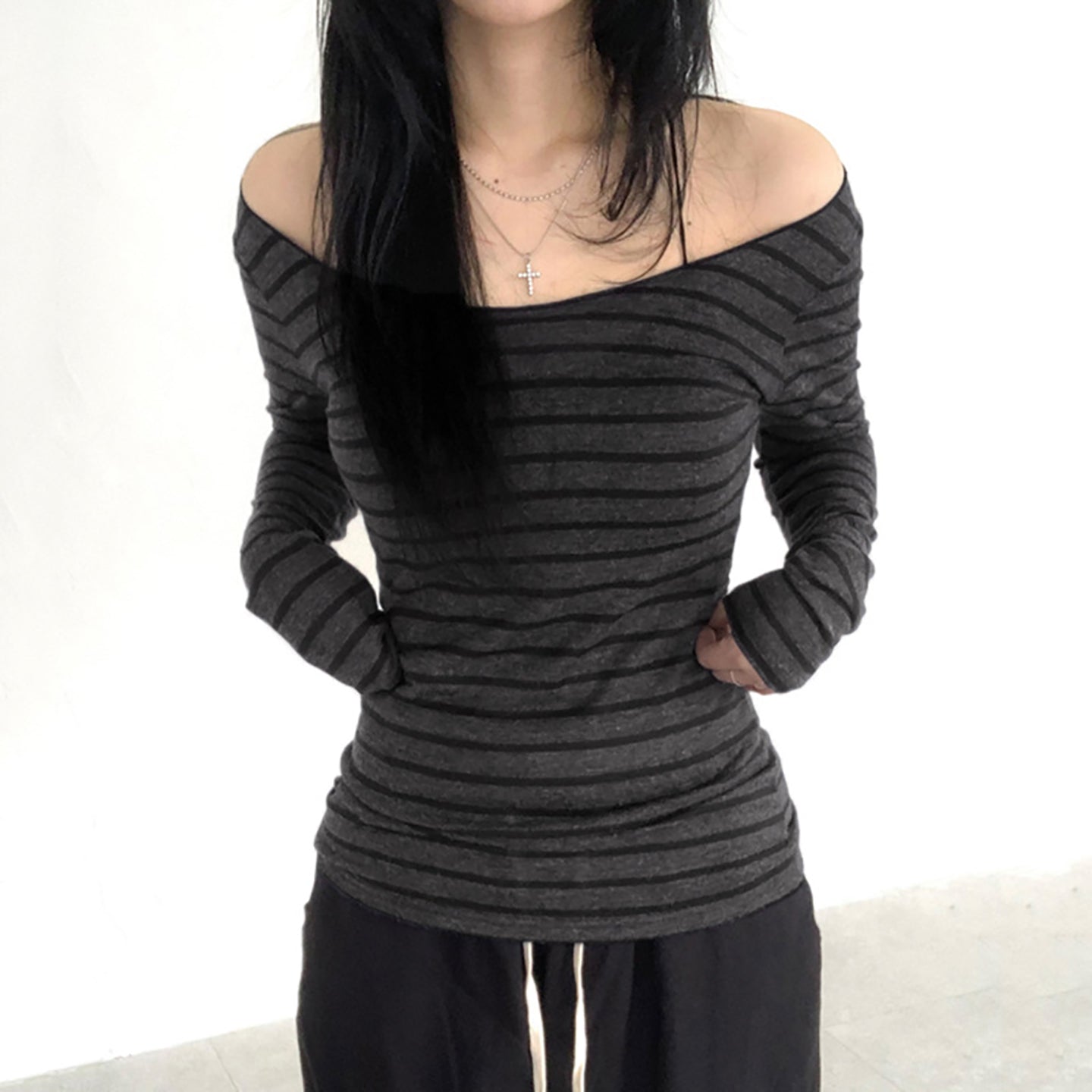 Women Off-Shoulder Striped Top