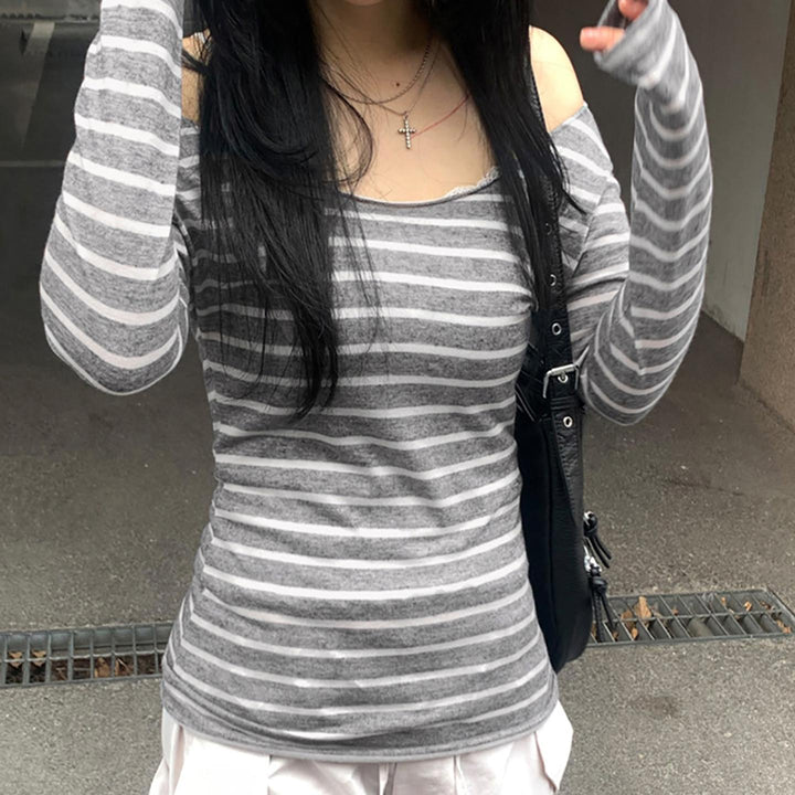 Women Striped Boat Neck Top