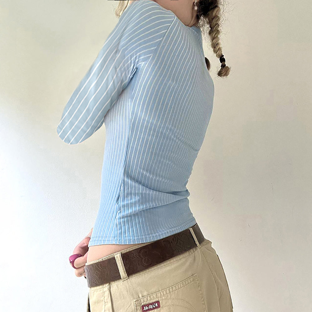 Women Vertical Striped Shirt Collar Top