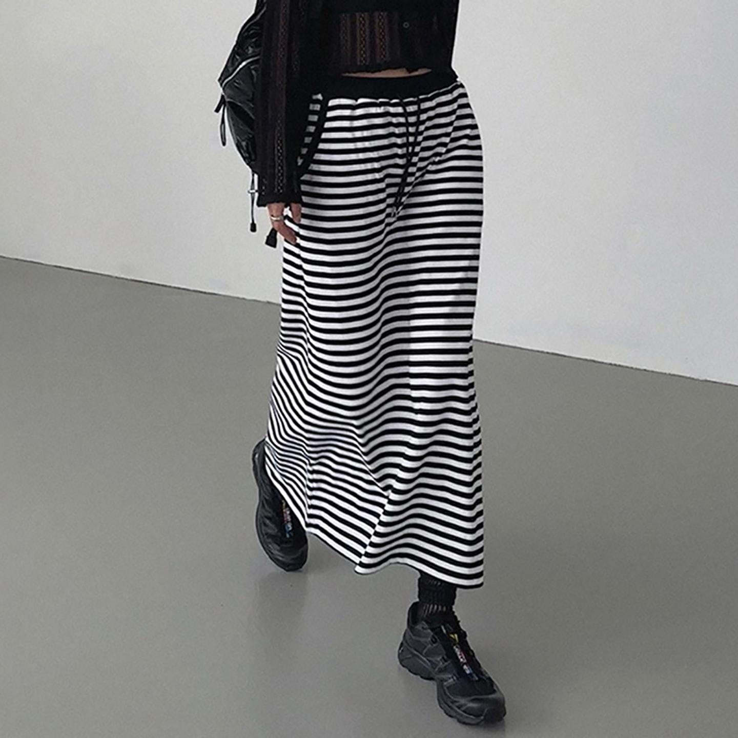 Striped A-Line Maxi Skirt