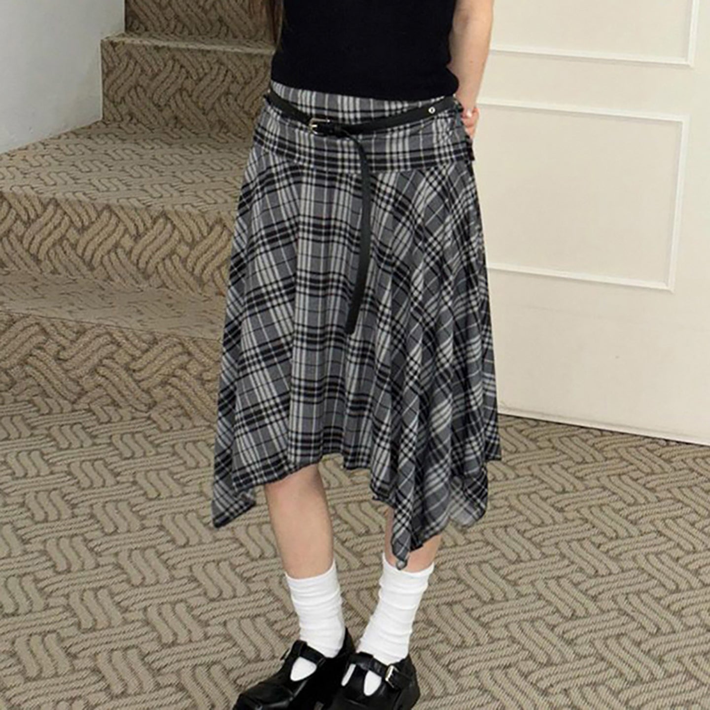 Checked A-Line Midi Skirts