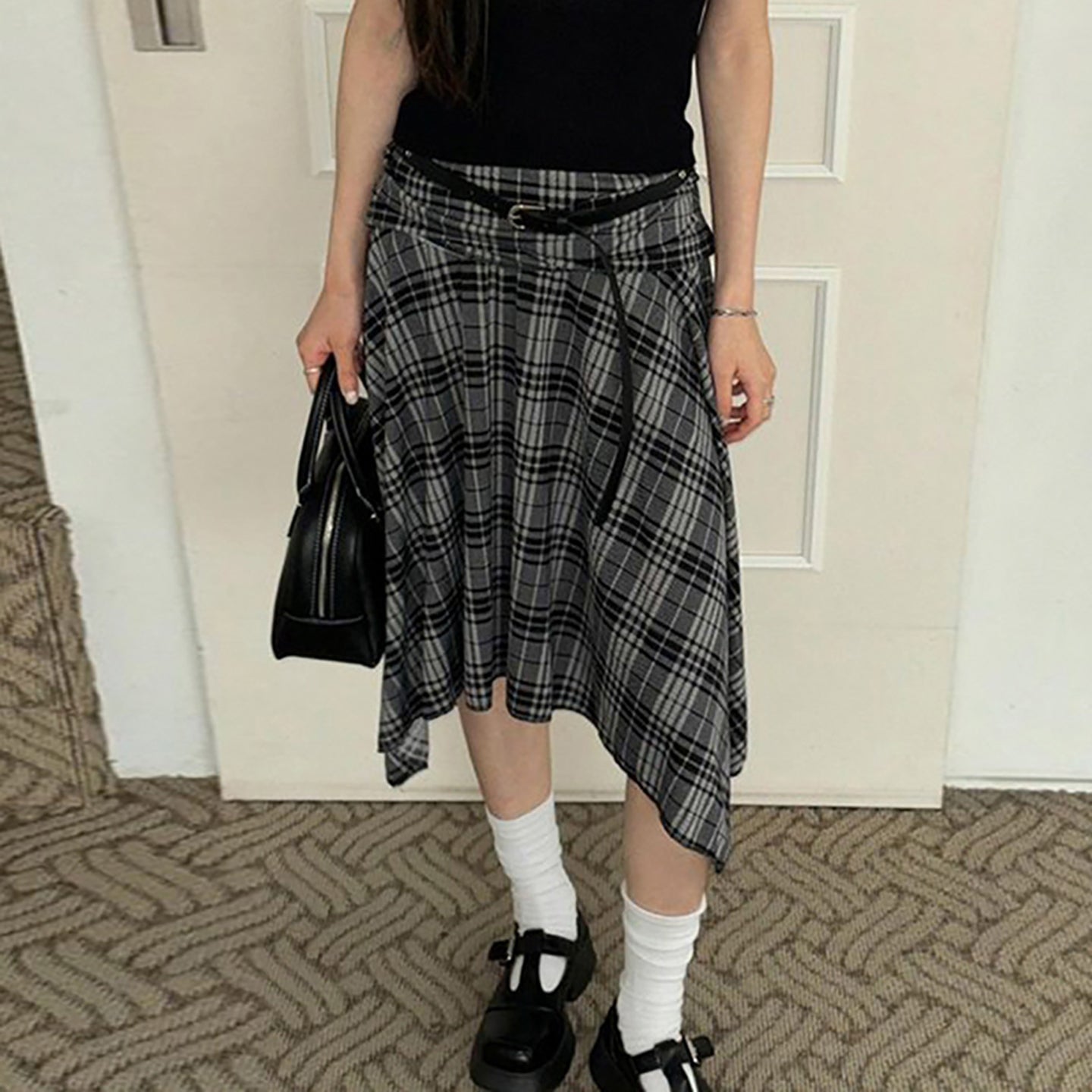 Checked A-Line Midi Skirts