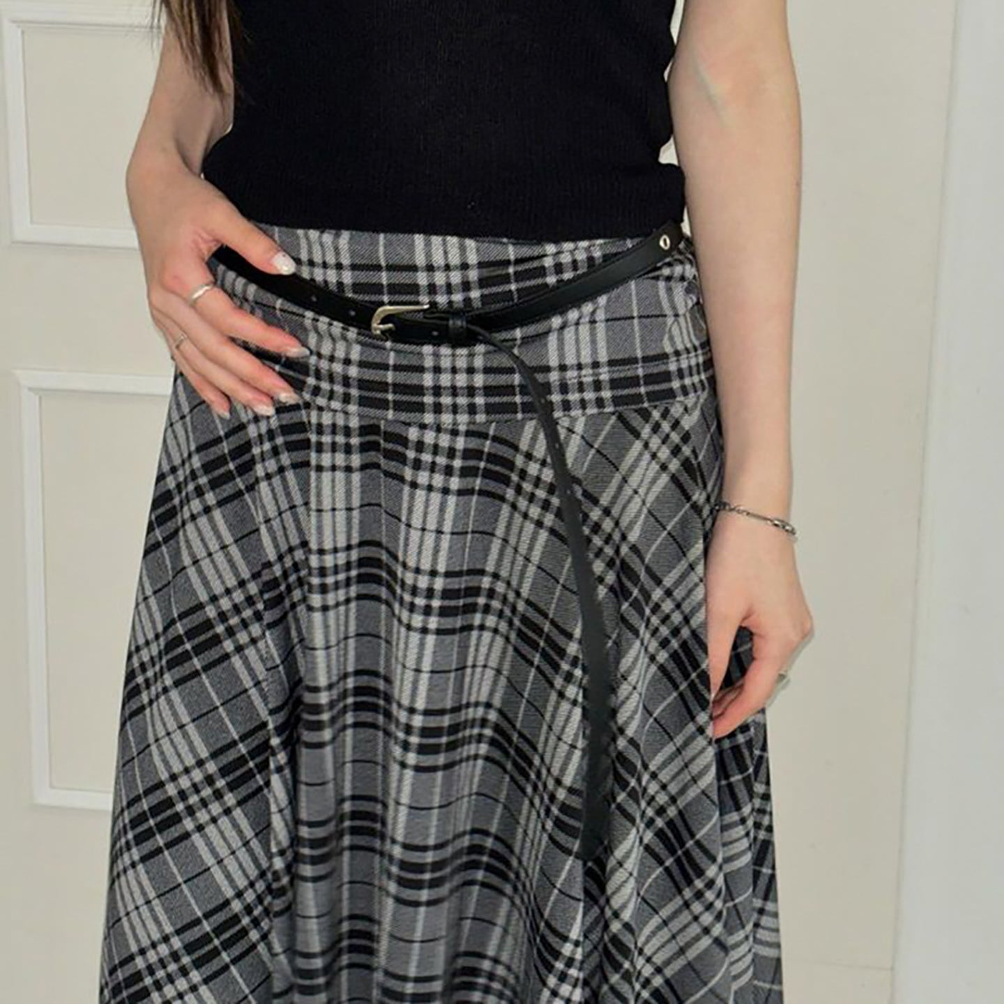 Checked A-Line Midi Skirts