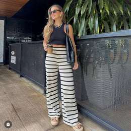 Women Striped Loose Fit High-Rise Pleated Trousers