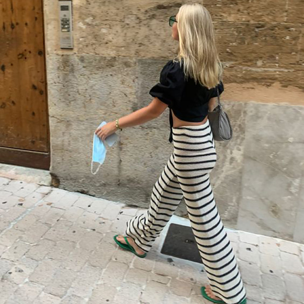 Women Striped Loose Fit High-Rise Pleated Trousers