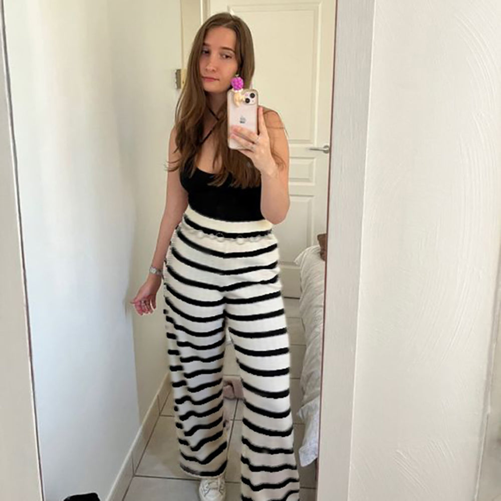 Women Striped Loose Fit High-Rise Pleated Trousers