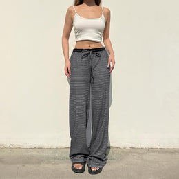 Women Relaxed Fit Striped Wide Leg Trousers