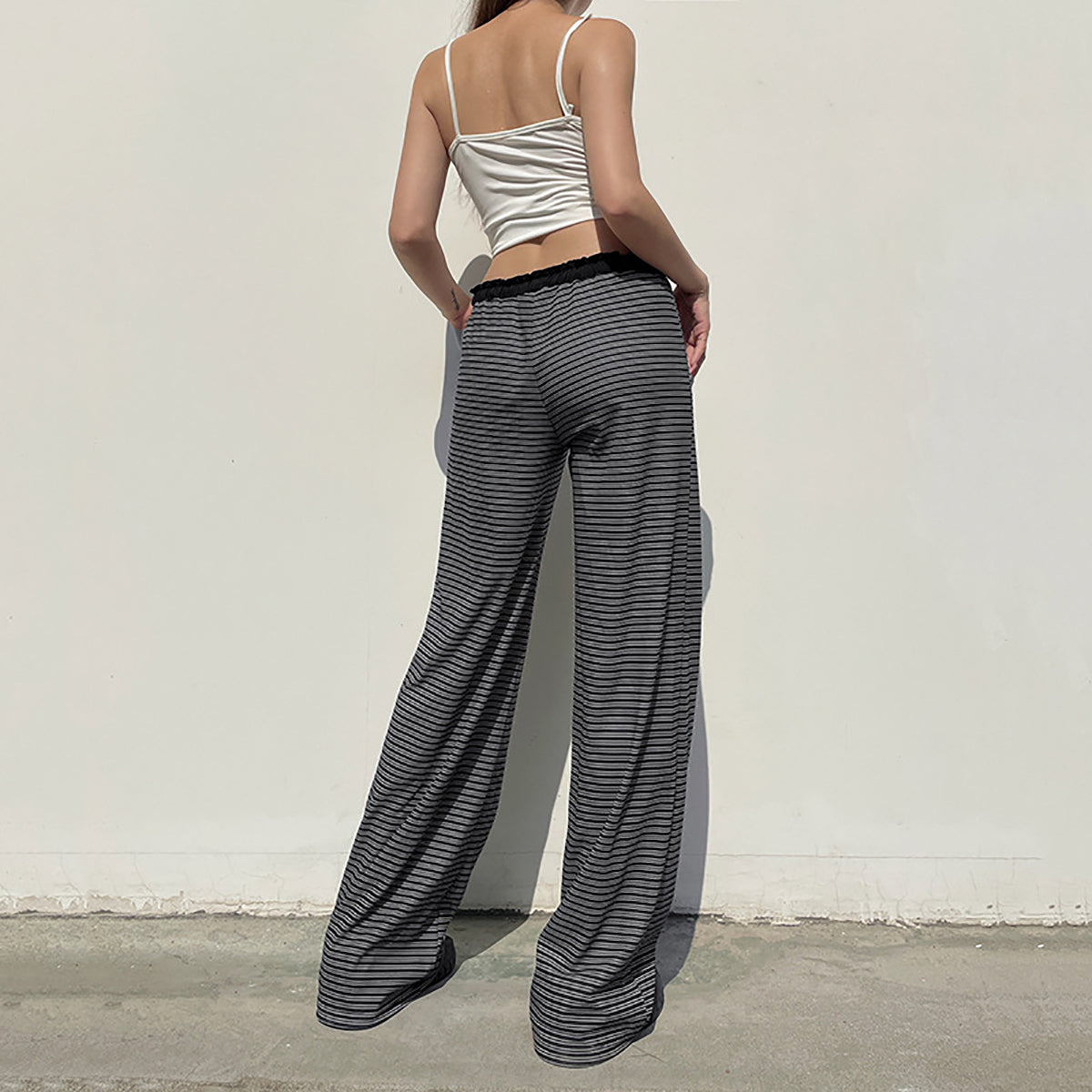 Women Relaxed Fit Striped Wide Leg Trousers