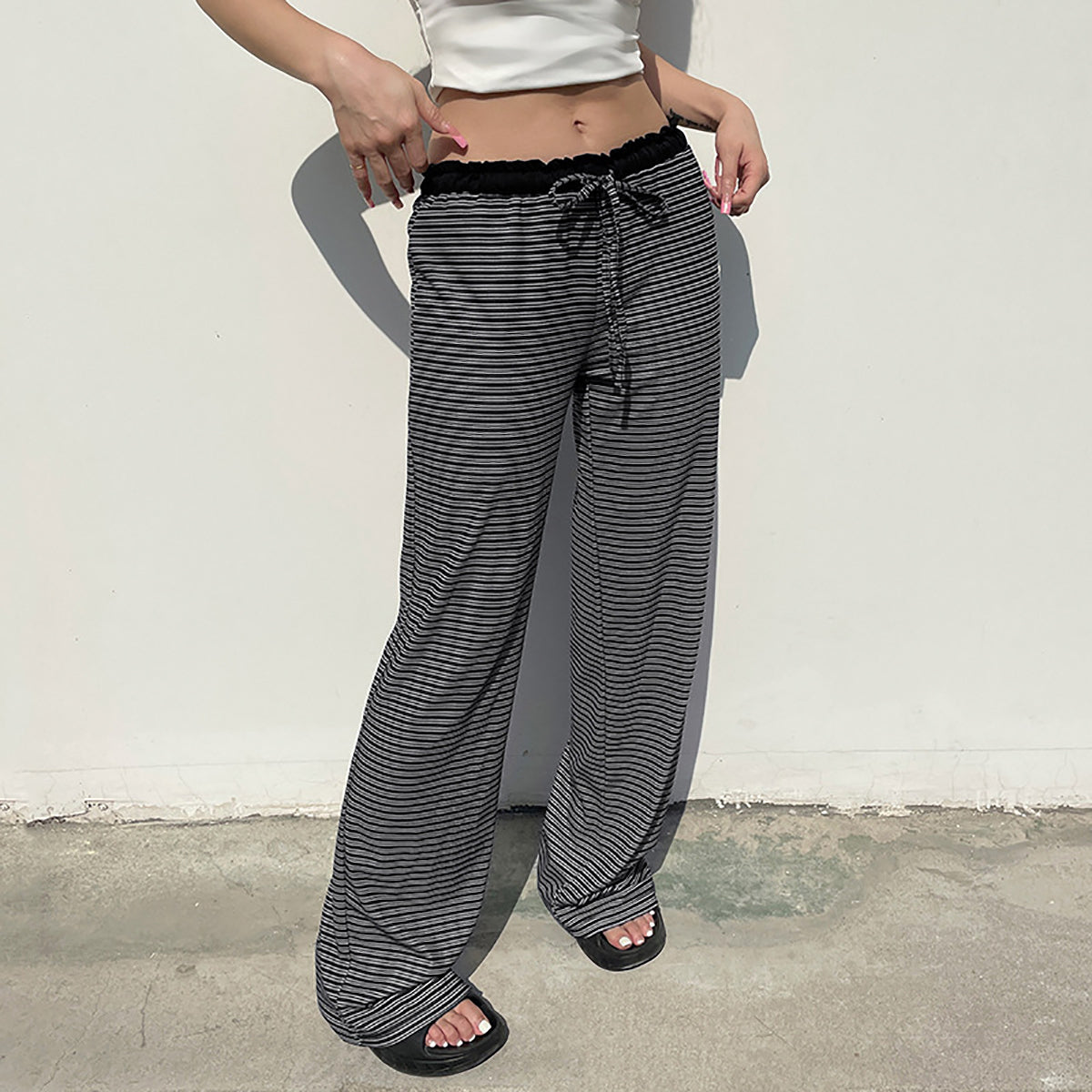 Women Relaxed Fit Striped Wide Leg Trousers