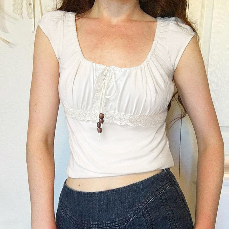 Women Tie-Up Neck Gathered or Pleated Regular Crop Top