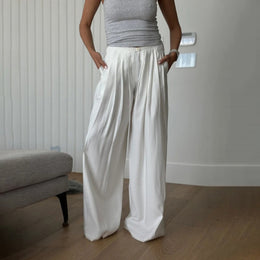 Women Loose Fit Easy Wash Pleated Wide Leg Trousers
