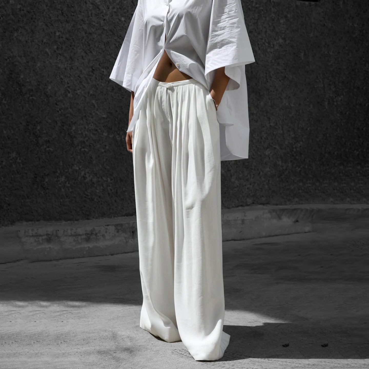 Women Loose Fit Easy Wash Pleated Wide Leg Trousers