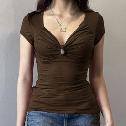 Women Solid V-Neck Fitted Top