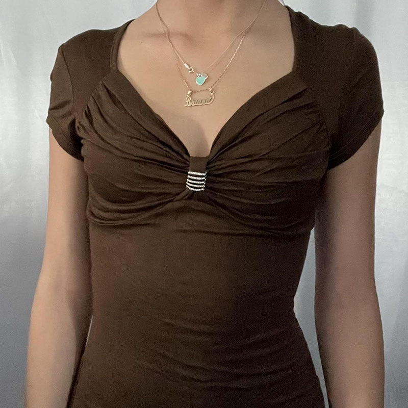 Women Solid V-Neck Fitted Top