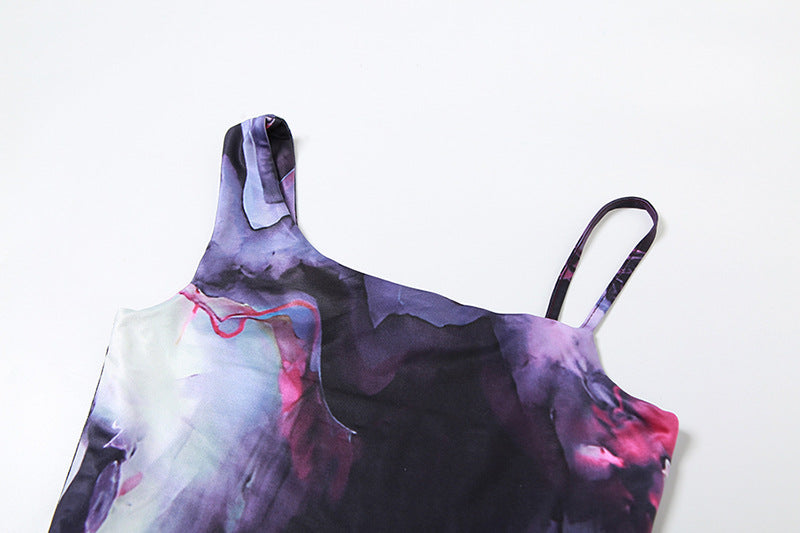 Purple & Black Floral Print Maxi Dress