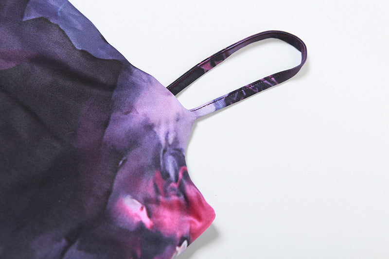 Purple & Black Floral Print Maxi Dress