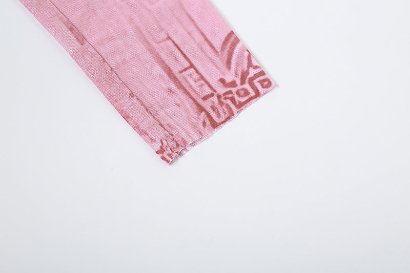 Pink Abstract Printed Bodycon Midi Dress
