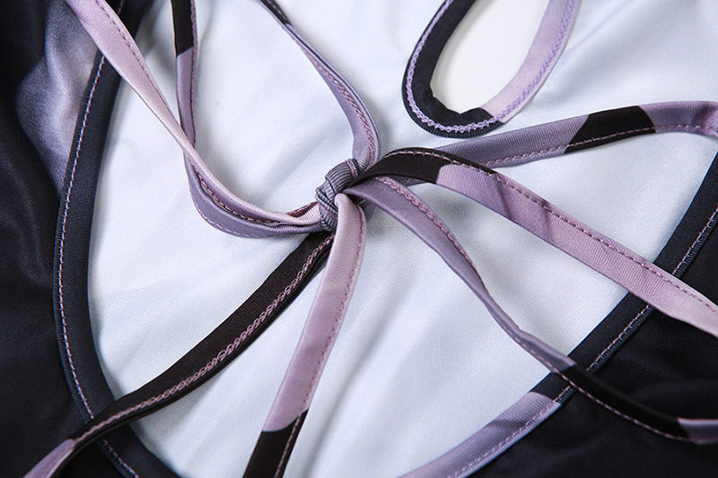 Purple Round Neck Print Maxi Dress