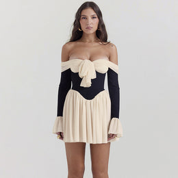 Black Off-Shoulder A-Line Mini Dress