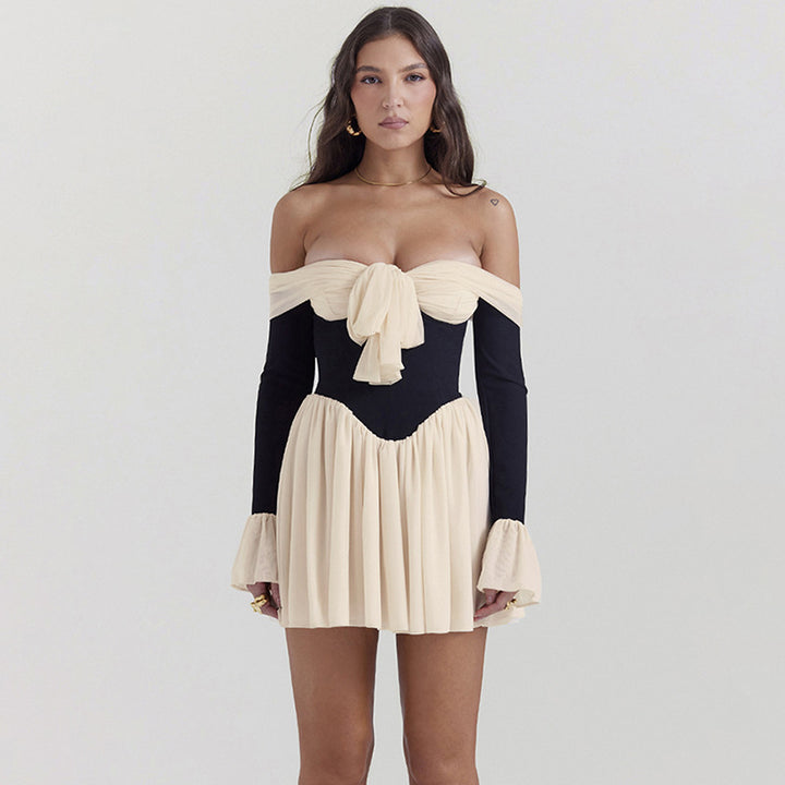 Black Off-Shoulder A-Line Mini Dress