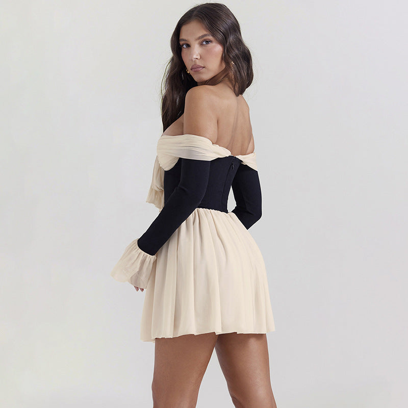 Black Off-Shoulder A-Line Mini Dress